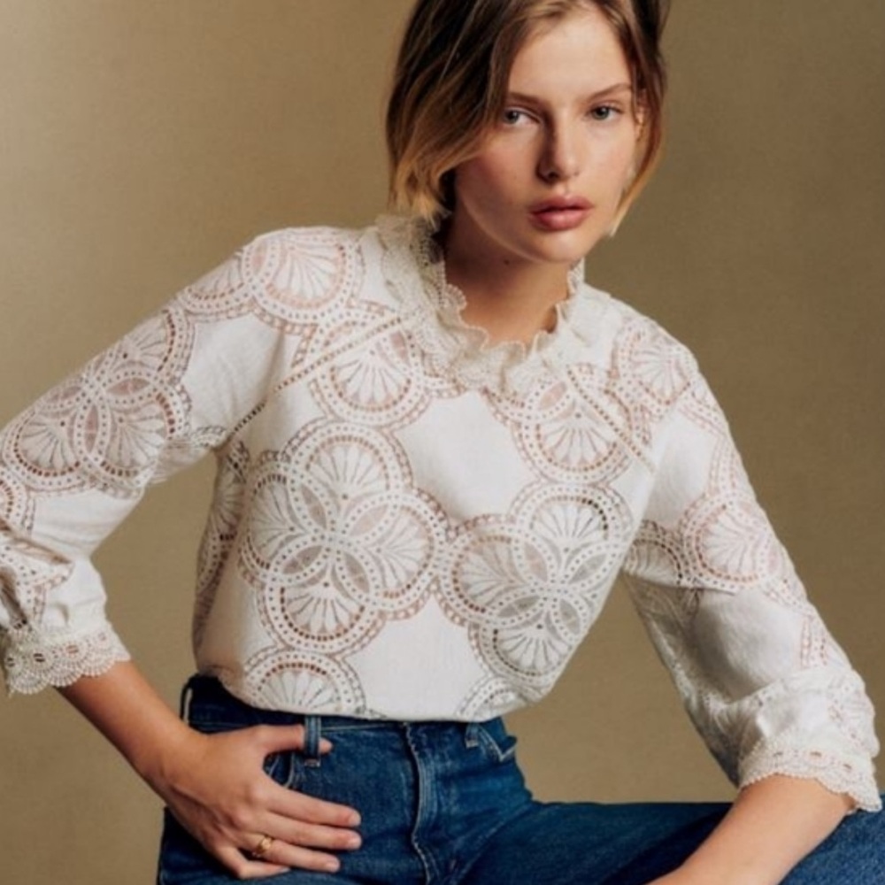 NWT Sézane Elegant White Lace Blouse